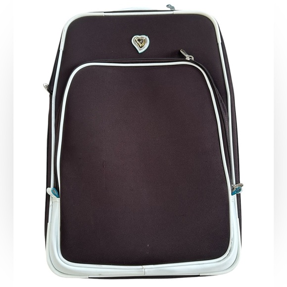 Diane Von Furstenberg brown + white trim rolling travel luggage suitcase 22x13" - Picture 2 of 12